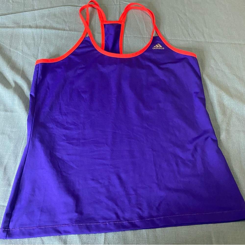 Adidas tech fit blue orange racerback size xl